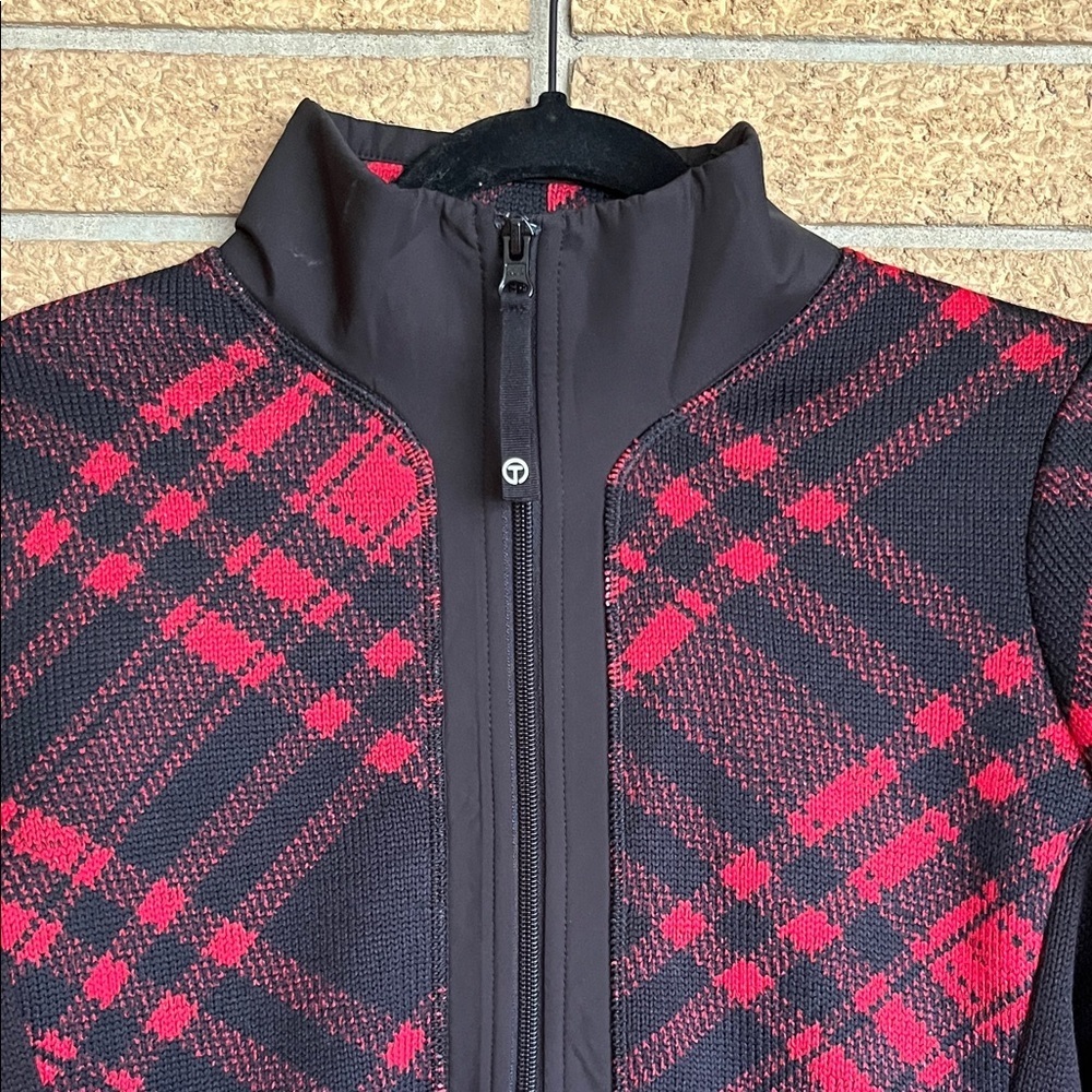 T by Talbots Black Jacket with Red Plaid Zip Front - Picture 2 of 6